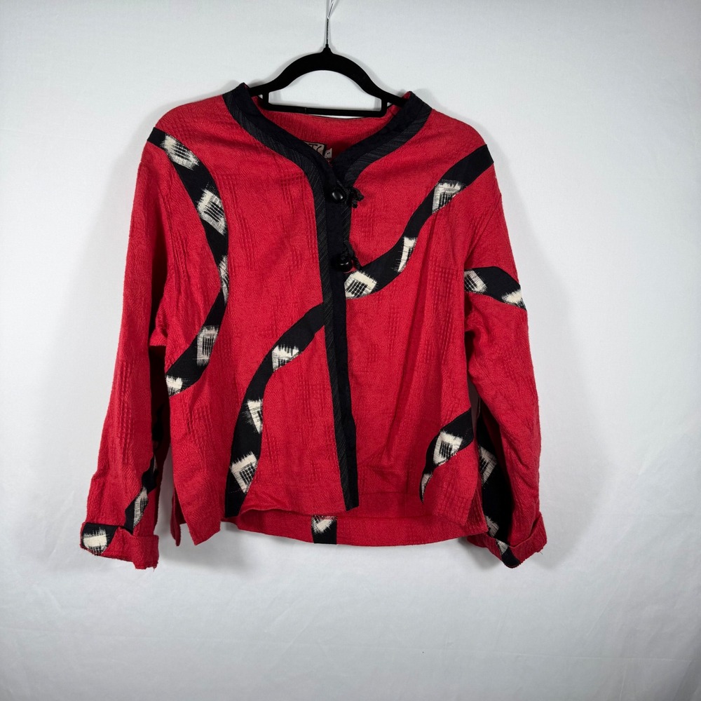 Bets By Canvasbacks Womens Jacket Small Red Black Abstract Button Front Top